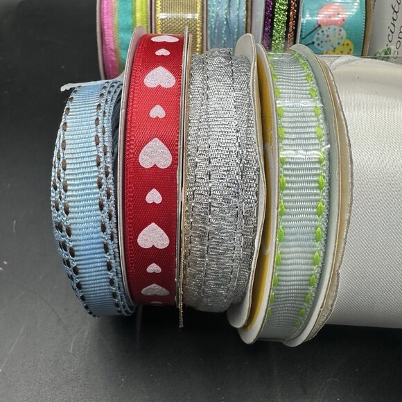 Craft Ribbon Assorted Colors And Designs Lot Of 14 Spools New And Lightly Used - Picture 3 of 7